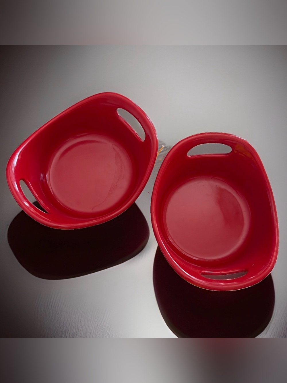 Rachael Ray Bright RED, 12 Ounce Oval Baking Serving Dish SET OF 2! Handle Cuts
